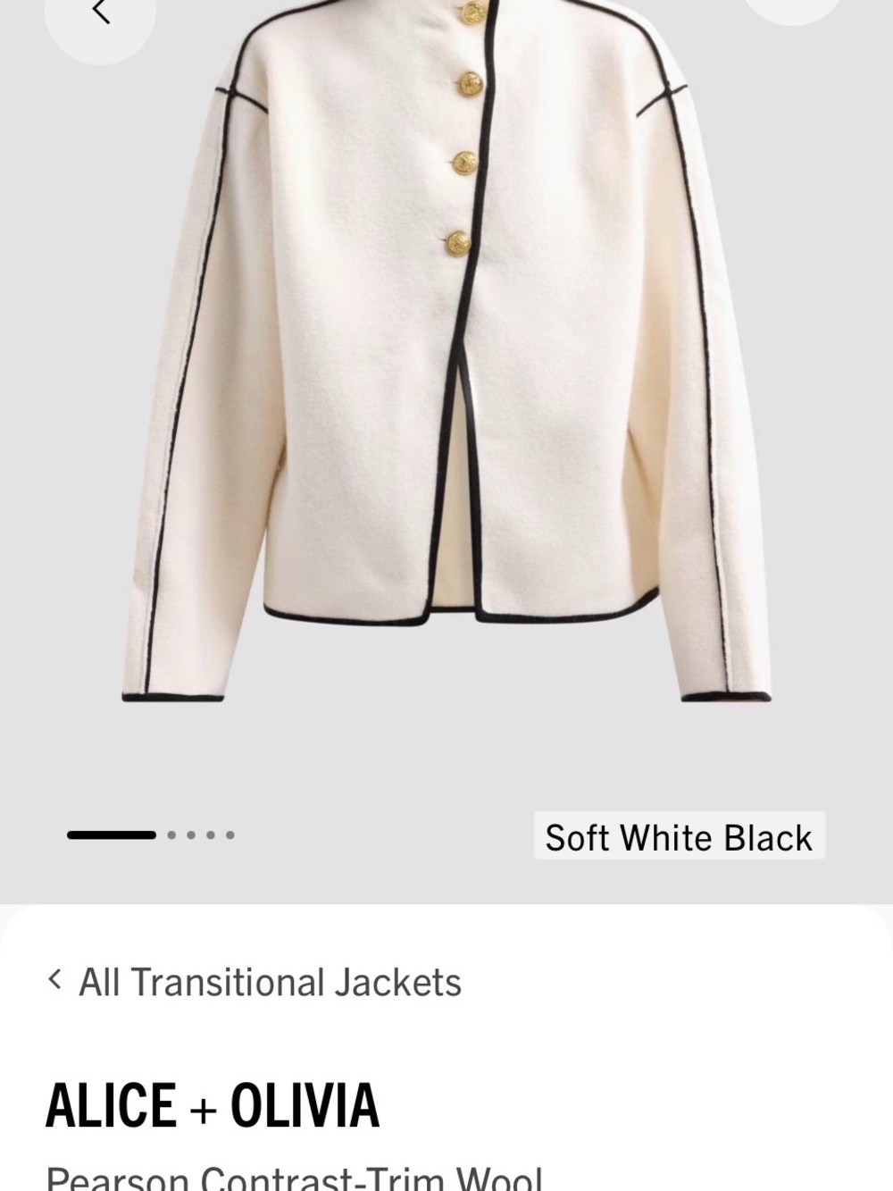 Alice + Olivia Cream Jacket with Black Contrast Trim